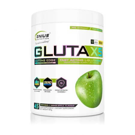L-glutamine Gluta-X5 Green Apple, 405 g, Genius Nutrition