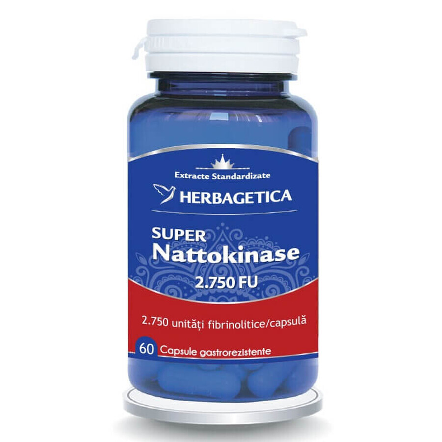 Super Nattokinase, 2750 FU, 60 gélules, Herbagetica