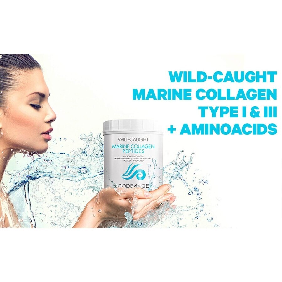 Code Age Peptidi di collagene idrolizzato marino pescato in natura in polvere di tipo I e III, collagene marino da pesci selvatici di tipo I e III, 450 g, GNC