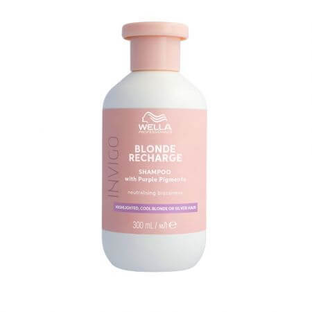 Shampooing avec pigment violet pour neutraliser les tons jaunes Invigo Blonde Recharge, 300 ml, Wella Professionals