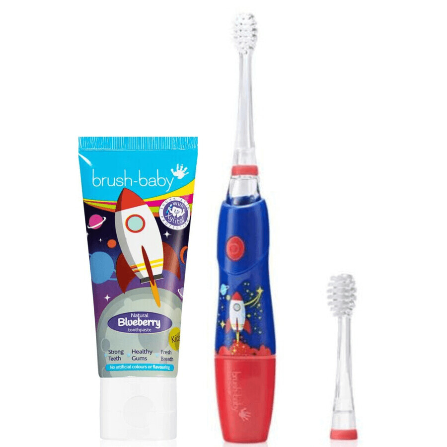 Ensemble de brosses à dents KidzSonic Rocket + dentifrice à la myrtille, brosse à dents pour bébé