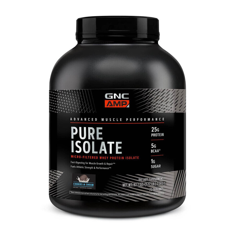 AMP Pure Isolate, proteine ​​del siero di latte isolate, al gusto di biscotti e panna, 2345 g, GNC