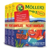 Omega-3-Gummifischpackung mit Erdbeer- und Limettengeschmack, 3 x 36 Gelees, Moller's