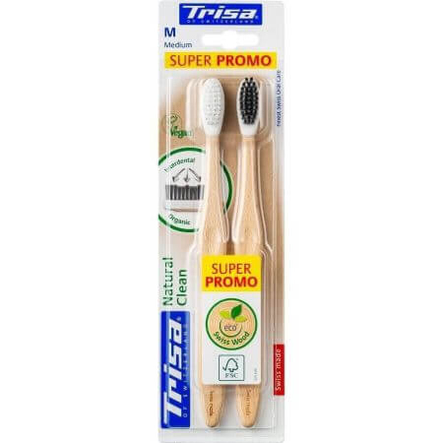 Brosse à dents manuelle Natural Clean, Medium, 2 pièces, Trisa