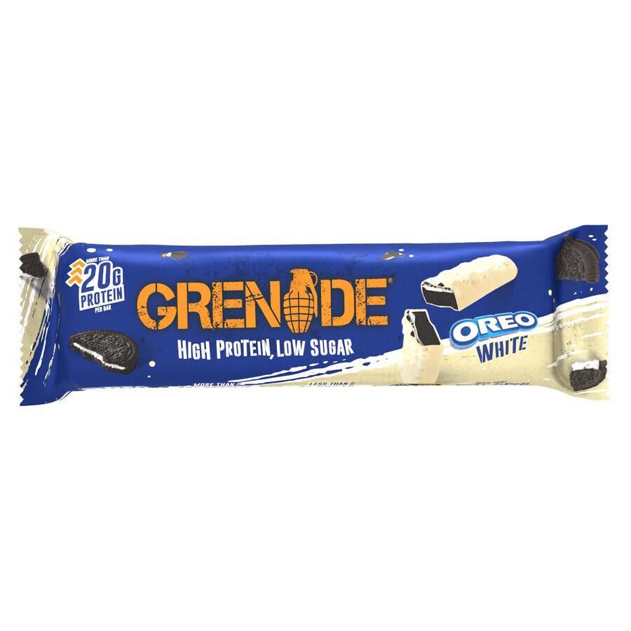 Grenade High Protein, Low Sugar Bar Oreo White, barre protéinée à la saveur de biscuit blanc Oreo®, 60 g, GNC