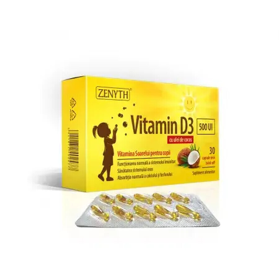 Vitamina D3 per bambini, 500 UI, 30 capsule, Zenyth