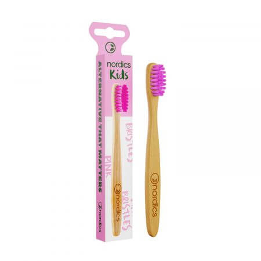 Brosse à dents en bambou pour enfants, rose, Nordics