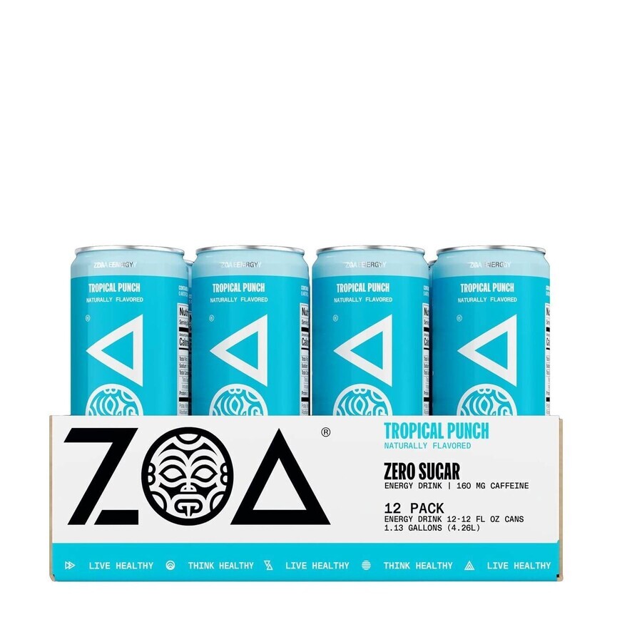 ZOA™ Energy Drink Zero Sugar Boisson énergétique sans sucre avec Tropical Punch, 355 ml, GNC
