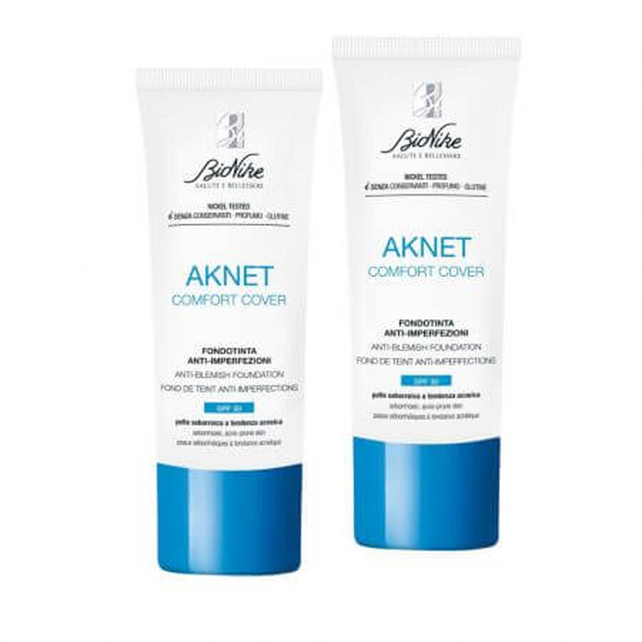 Aknet Comfort Cover Acne Foundation Pack, teinte 104 biscuit, SPF 30, 2x30 ml, BioNike