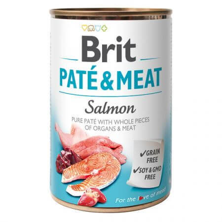 Wet food with salmon for dogs Pate & Meat, 400 g, Brit