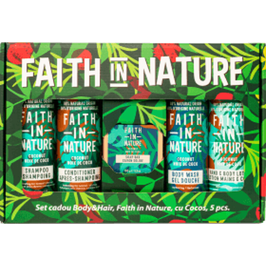 Faith in Nature Coffret cadeau de soins corporels et capillaires végétaliens avec huile de noix de coco, 1 pièce