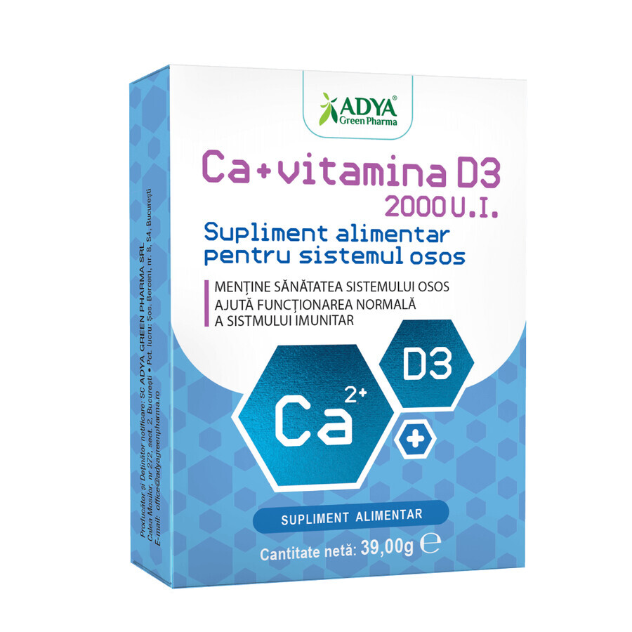 Calcio + vitamina D3, 30 compresse, Adya Green Pharma
