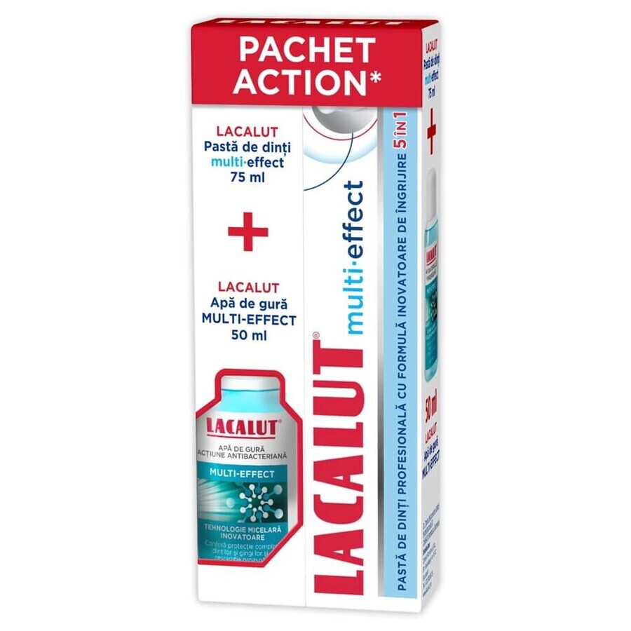 Dentifrice 75 ml + bain de bouche multi-effet, 75 + 50, Lacalut