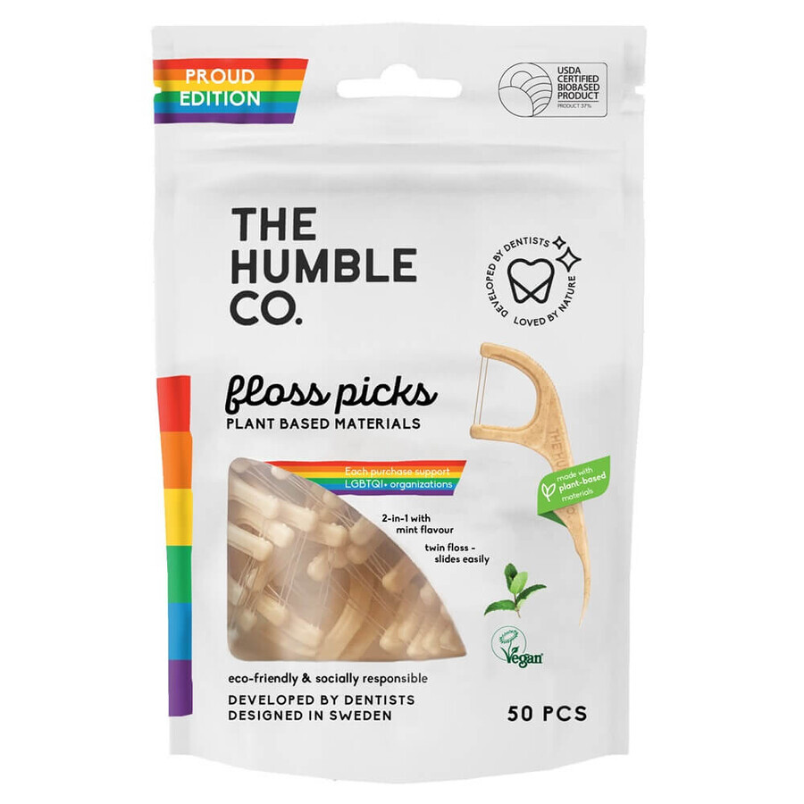 Fil dentaire Proud avec support, 50 pièces, The Humble Co