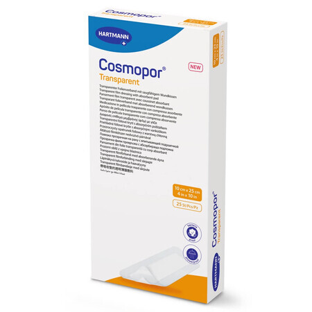 Cosmopor Transparent Patch transparent avec compresse stérile 901059, 10 cm x 25 cm, 25 pièces, Hartmann