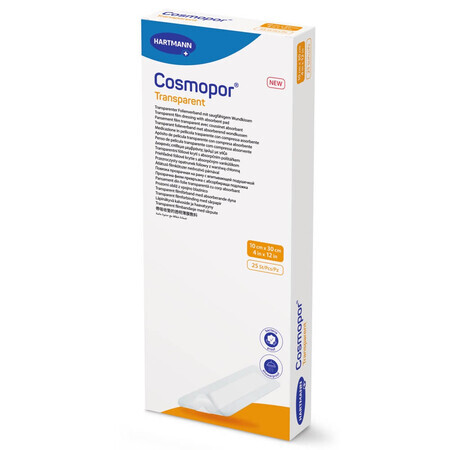 Cosmopor Transparent Patch transparent 901060, 10 cm x 30 cm, 25 pièces, Hartmann