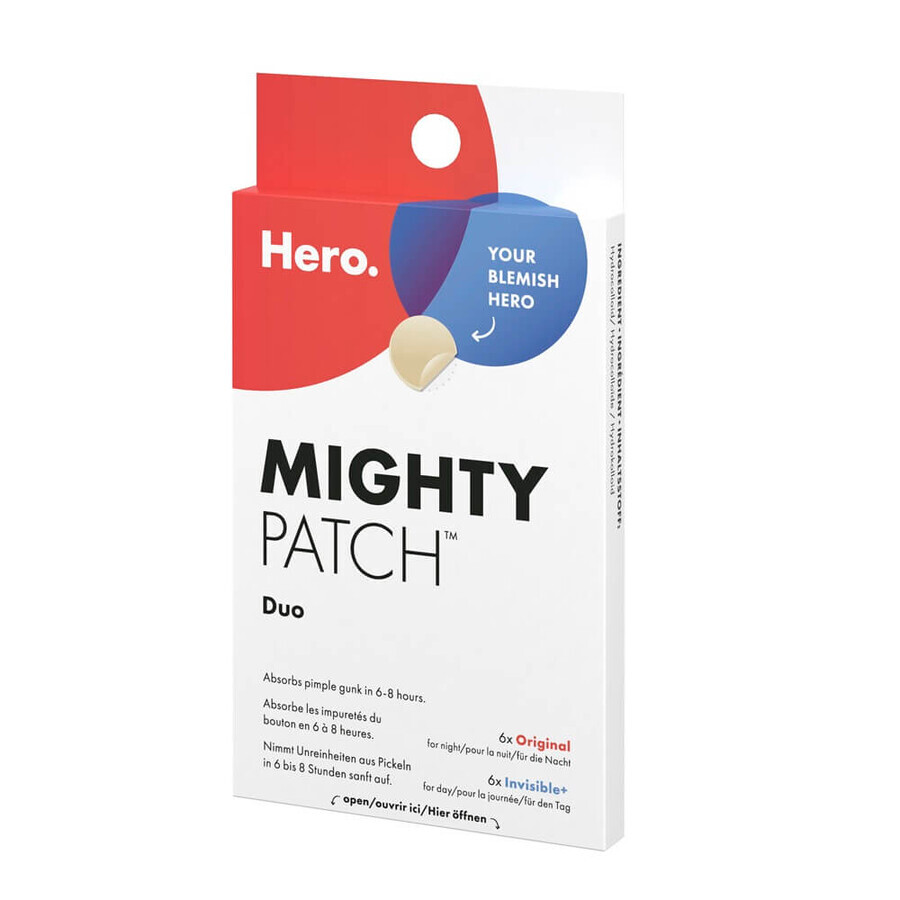 Mighty Patch Duo patchs hydrocolloïdaux contre l'acné, 12 pièces, Hero