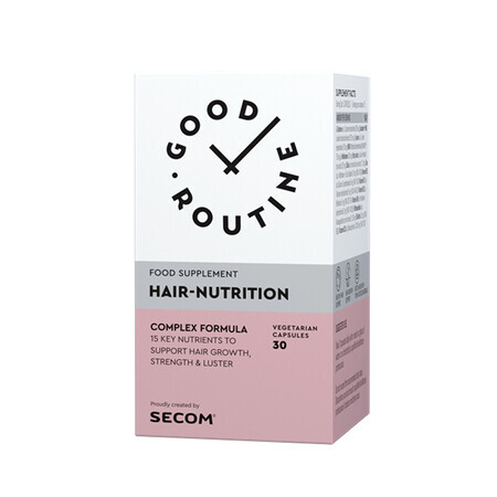 Nahrungsergänzungsmittel zur Unterstützung des Wachstums von Kraft, Feuchtigkeit und Elastizität der Haare Hair Nutrition Good Routine, 30 pflanzliche Kapseln, Secom