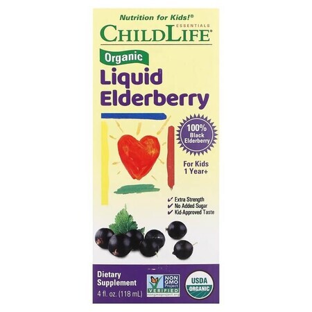 Supliment pentru sustinerea sistemului imunitar Organic Liquid Elderberry Childlife Essentials, 118 ml, Secom