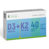 Vitamine D3 4000 IU + Vitamine K2 150 mcg, 40 comprimés pelliculés, Remedia