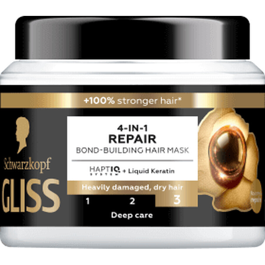 Schwarzkopf GLISS Mască de păr 4 în 1 reparatoare, 400 ml
