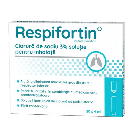 Chlorure de sodium 3% solution pour inhalation Respifortin, 20 flacons x 4 ml, Penta Arzneimittel