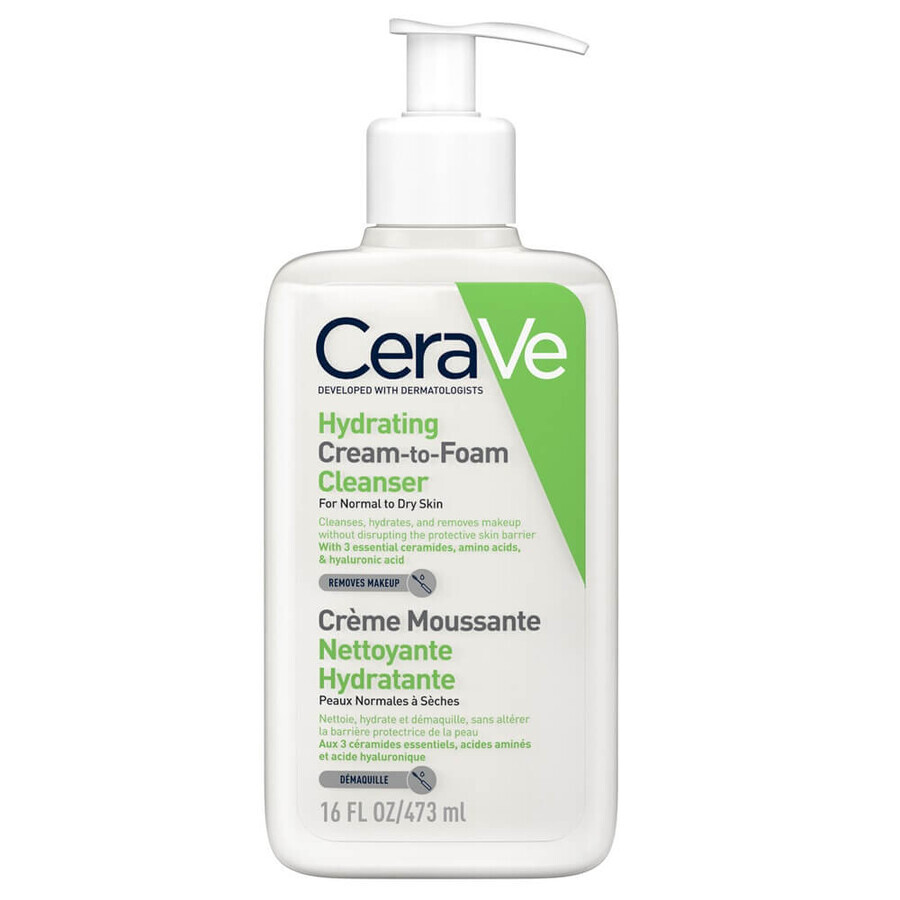 Crème nettoyante moussante et hydratante pour les peaux normales et sèches, 473 ml, CeraVe