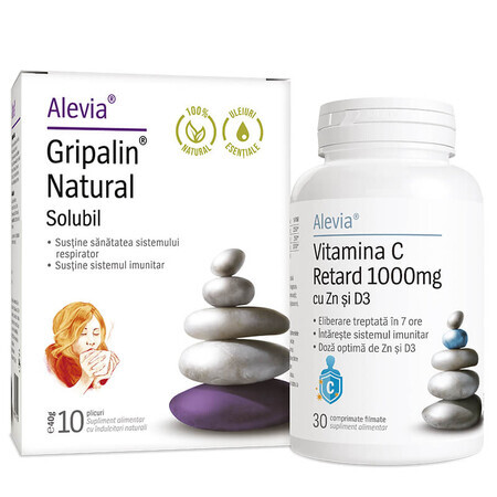 Gripalin Natural Soluble 10 sachets + Vitamine C 1000 mg retard avec Zn et D3 30 comprimés, Alevia