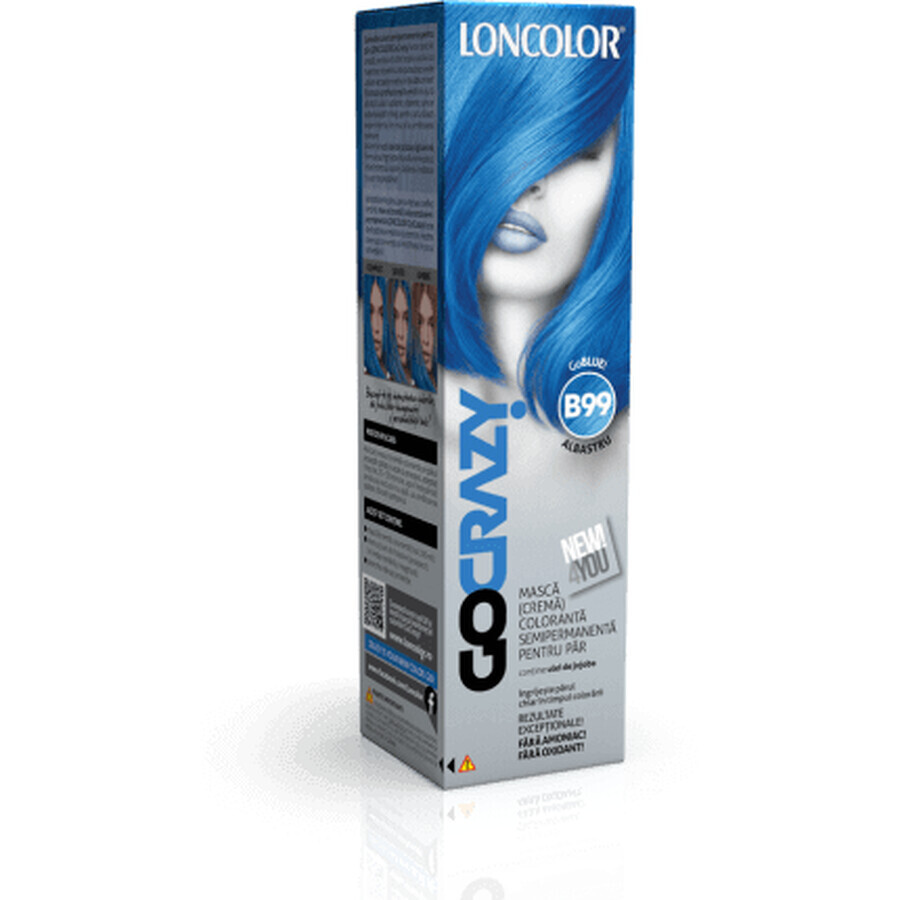Loncolor Go Crazy Masque de coloration semi-permanente (crème) B99 Blue, 1 pc