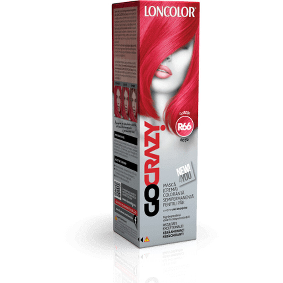 Loncolor Go Crazy Maschera Colorante Semipermanente (Crema) R66 Rosso, 1 pz.