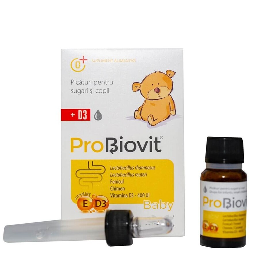 Gouttes de probiotiques et de vitamine D3 pour enfants Probiovit Baby, 10 ml, Apipharma