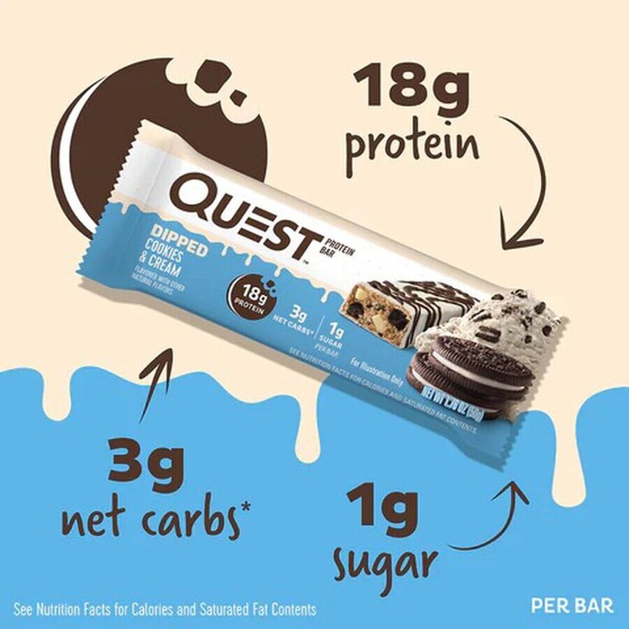 Quest® Dipped Protein Bar, Baton Proteic cu Aroma de Biscuiti cu Crema, 50 g GNC