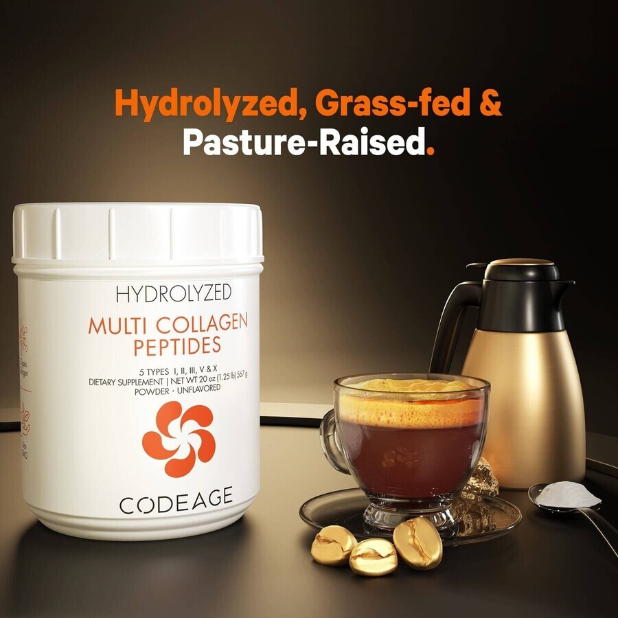Codeage Hydrolyzed Multi Collagen - 5 Arten Kollagen Peptide, Kollagen hydrolysiert aus 5 Peptidquellen, geschmacksneutral, 567 g, GNC