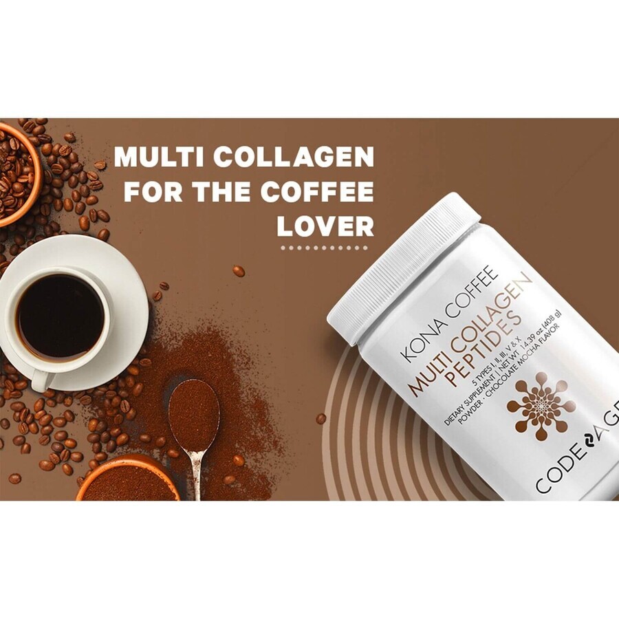 Codeage Kona Coffee Multi Collagen - 5 tipi di peptidi di collagene, collagene idrolizzato da 5 fonti sotto forma di peptidi solubili di caffè Kona, 408 g, GNC