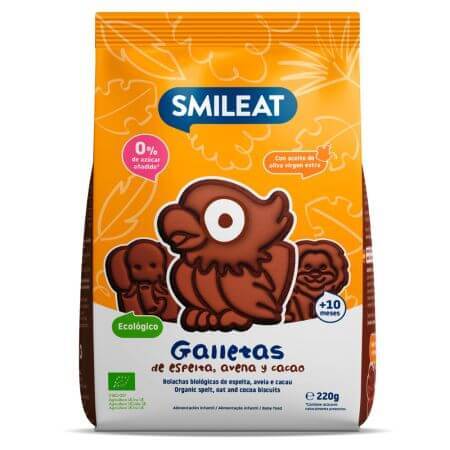 Biscuits bio en forme de petits animaux, épeautre, blé et cacao, +10 mois, 220 g, Smileat