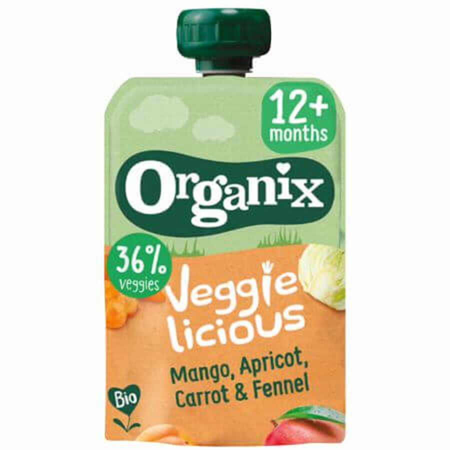 Purée bio de mangue, abricot, carotte, fenouil, + 12 mois, 100 g, Organix