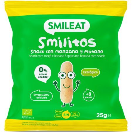 Pufuleti Smilitos BIO cu ulei de masline, banane si mere, +8 luni, 25 g, Smileat