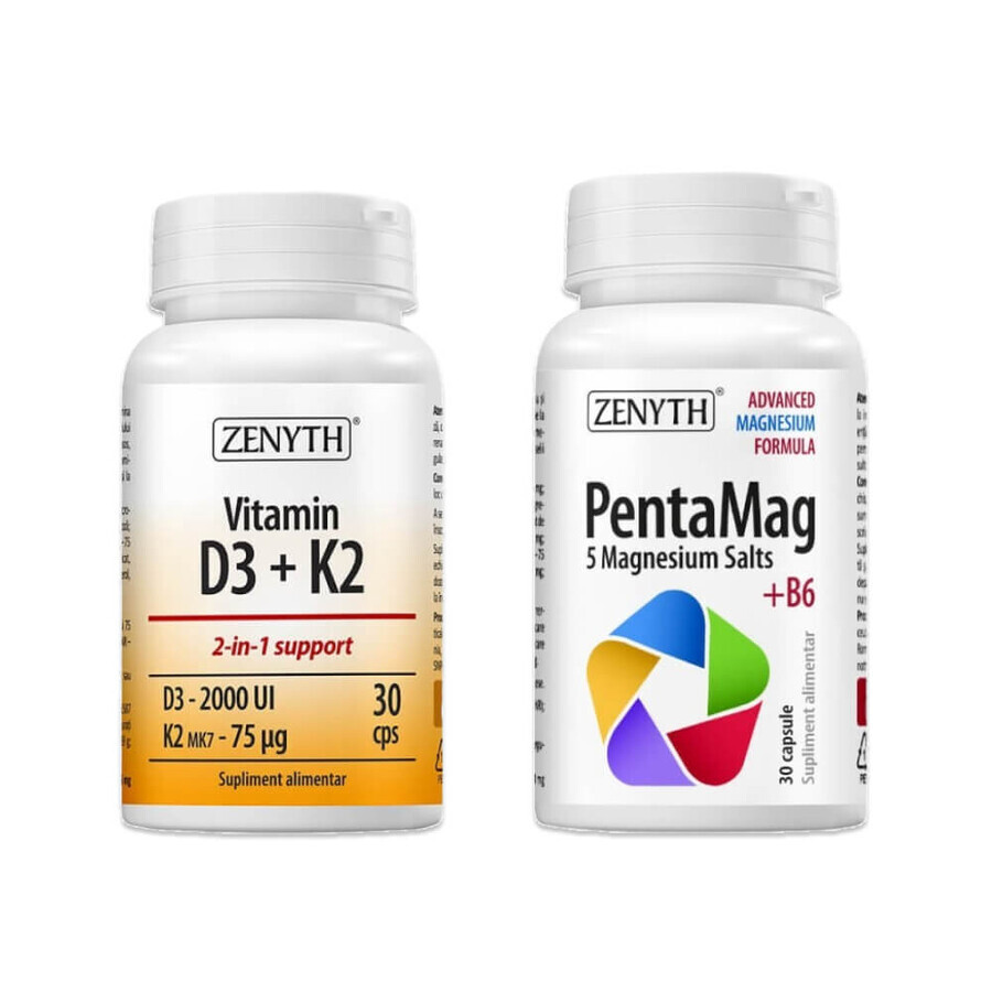 Paquet PentaMag 30 gélules + Vitamine D3 + K2 Forte 30 gélules Zenyth