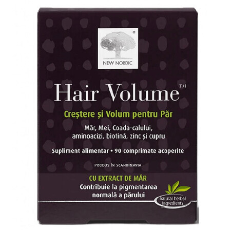 Hair Volume croissance et volume des cheveux avec extrait de pomme, 90 comprimés, New Nordic