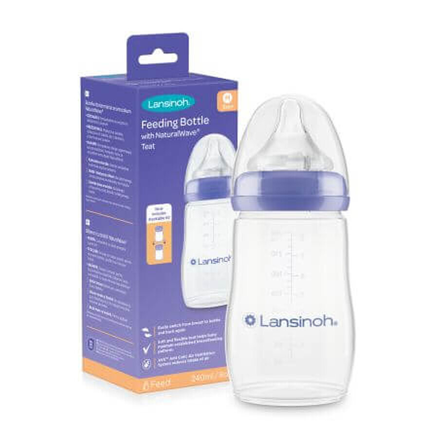 Flasche mit Sauger M NaturalWave, +3 Monate, 240 ml, Lansinoh
