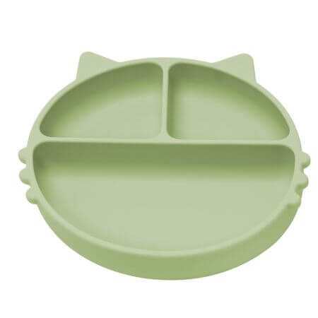 Assiette compartimentée en silicone avec ventouse Kitty, 6 mois+, Raw Green, Appekids