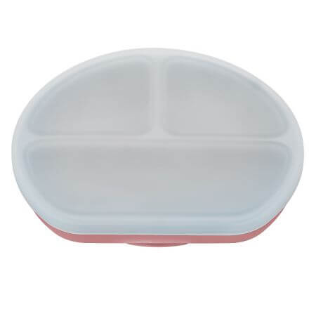 Piatto in silicone a scomparti con ventosa e coperchio, 6 mesi+, Old Rose, Appekids