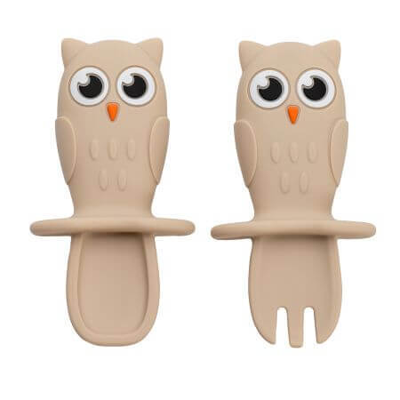 Eule Silikon-Besteck-Set, 6 Monate+, Blase Beige, Appekids