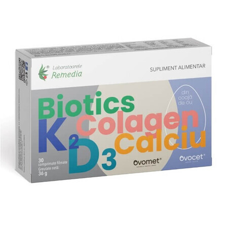 Biotiques + K2 + D3 + collagène + calcium, 30 comprimés, Laboratoires Remedia