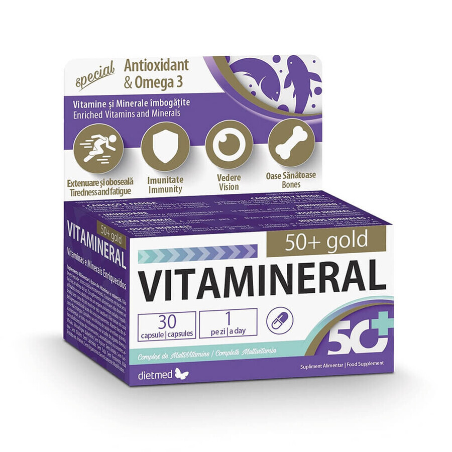 Vitamineral 50+ Complesso vitaminico e minerale Oro, 30 capsule, Dietmed