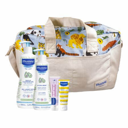 Gel nettoyant 500 ml + Hydra baby body 300 ml + Lotion solaire 40 ml + Barrière vitaminique 50 ml + Sac, Mustela