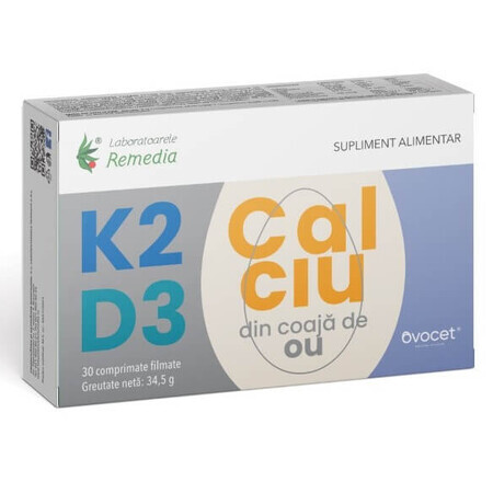 Nahrungsergänzungsmittel K2+ D3+ Calcium, 30 Tabletten, Remedia Laboratories