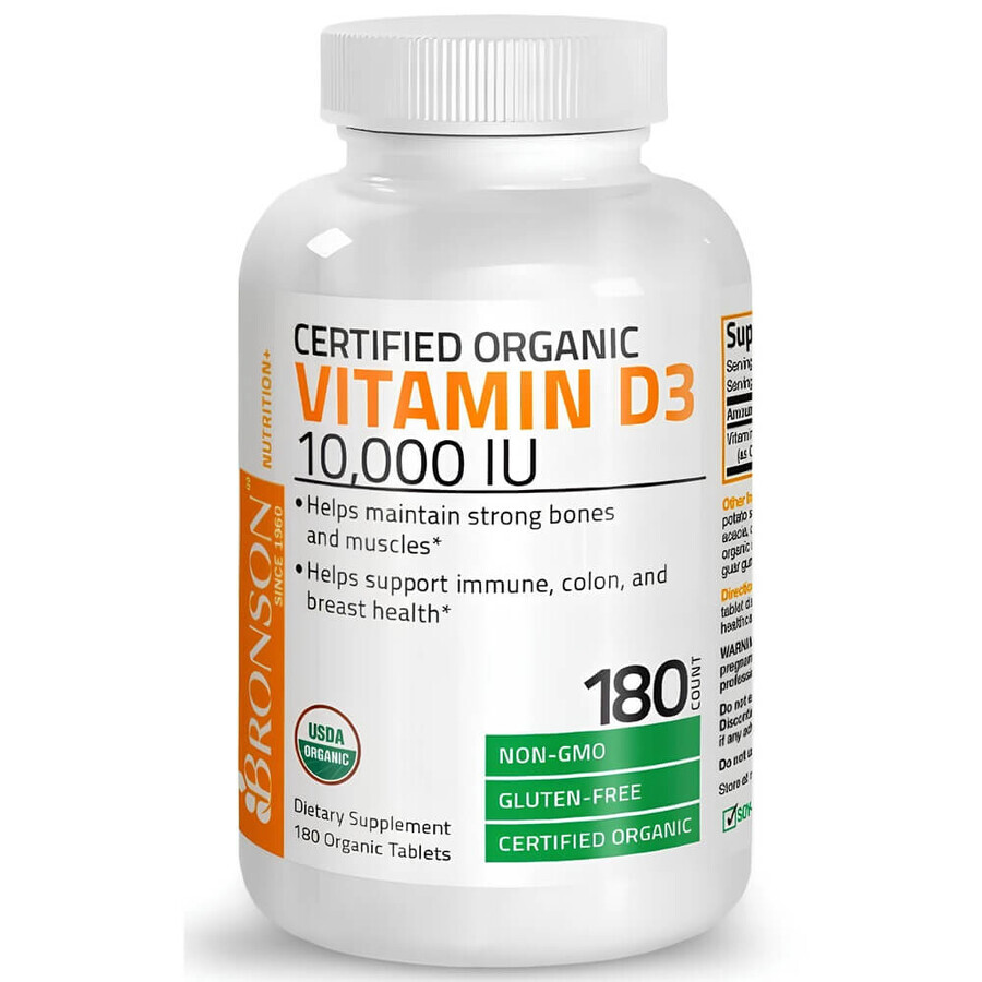 Vitamine D3 Haute Dose Bio, 10 000 UI, 180 gélules, Bronson Laboratories