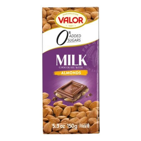 Chocolat au lait aux amandes sans sucre, 150 g, Valor