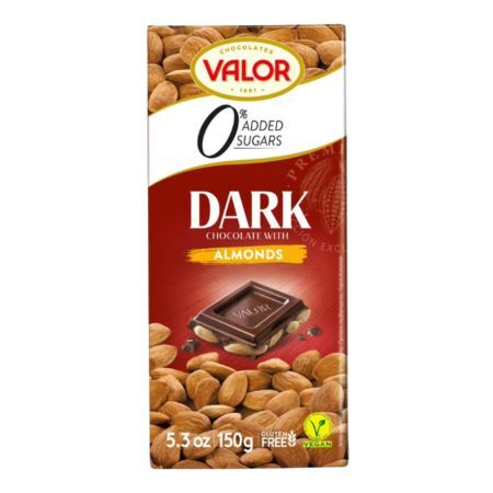 Chocolat noir aux amandes sans sucre, 150 g, Valor